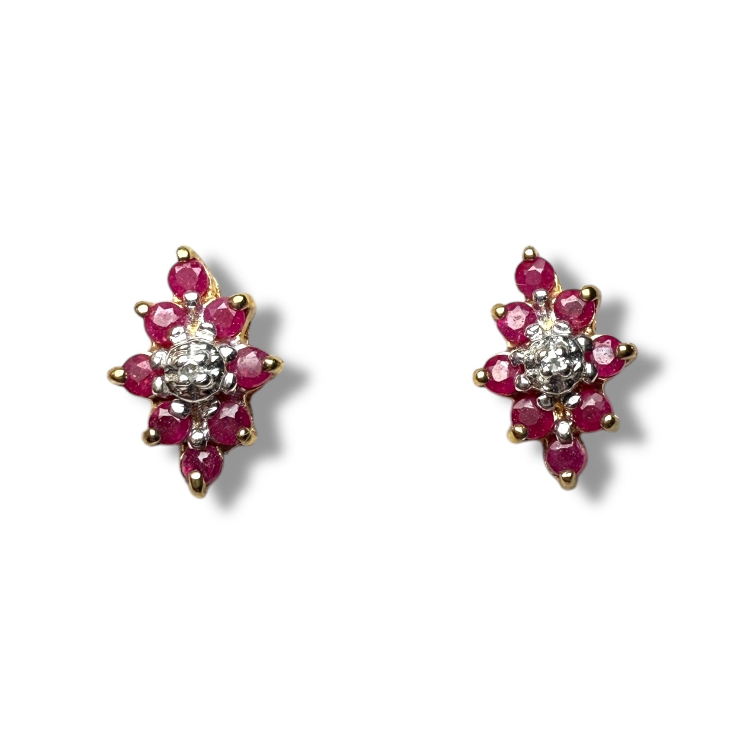 9k gold ruby and diamond earring