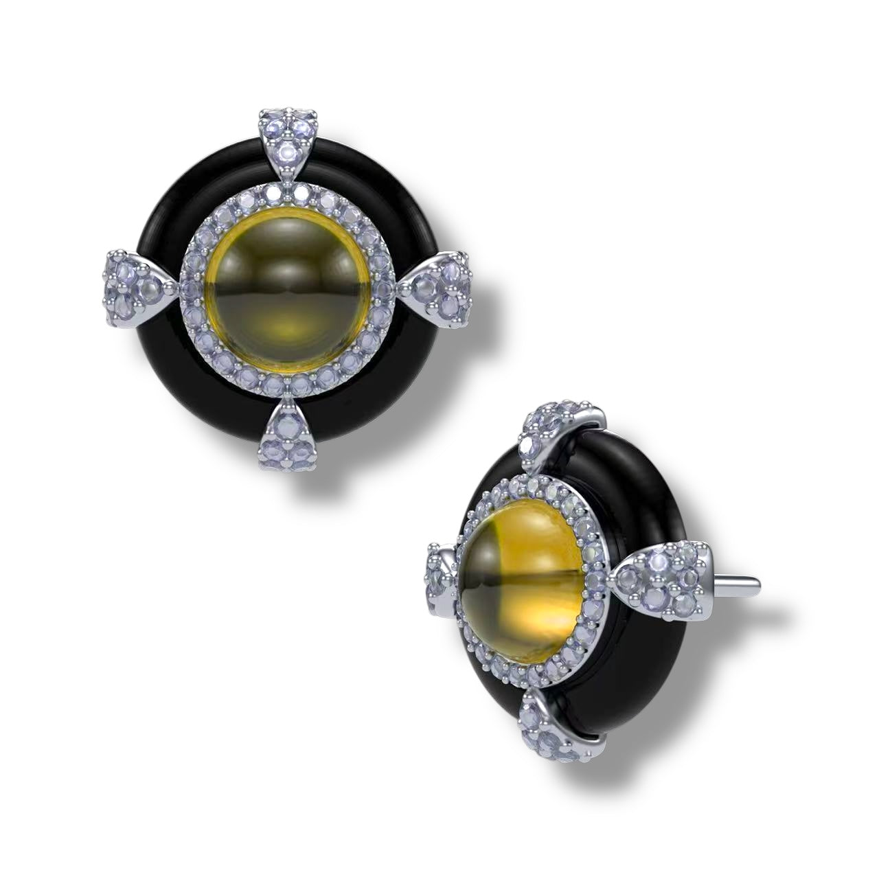 Cabochon-cut Platinum StudEarrings