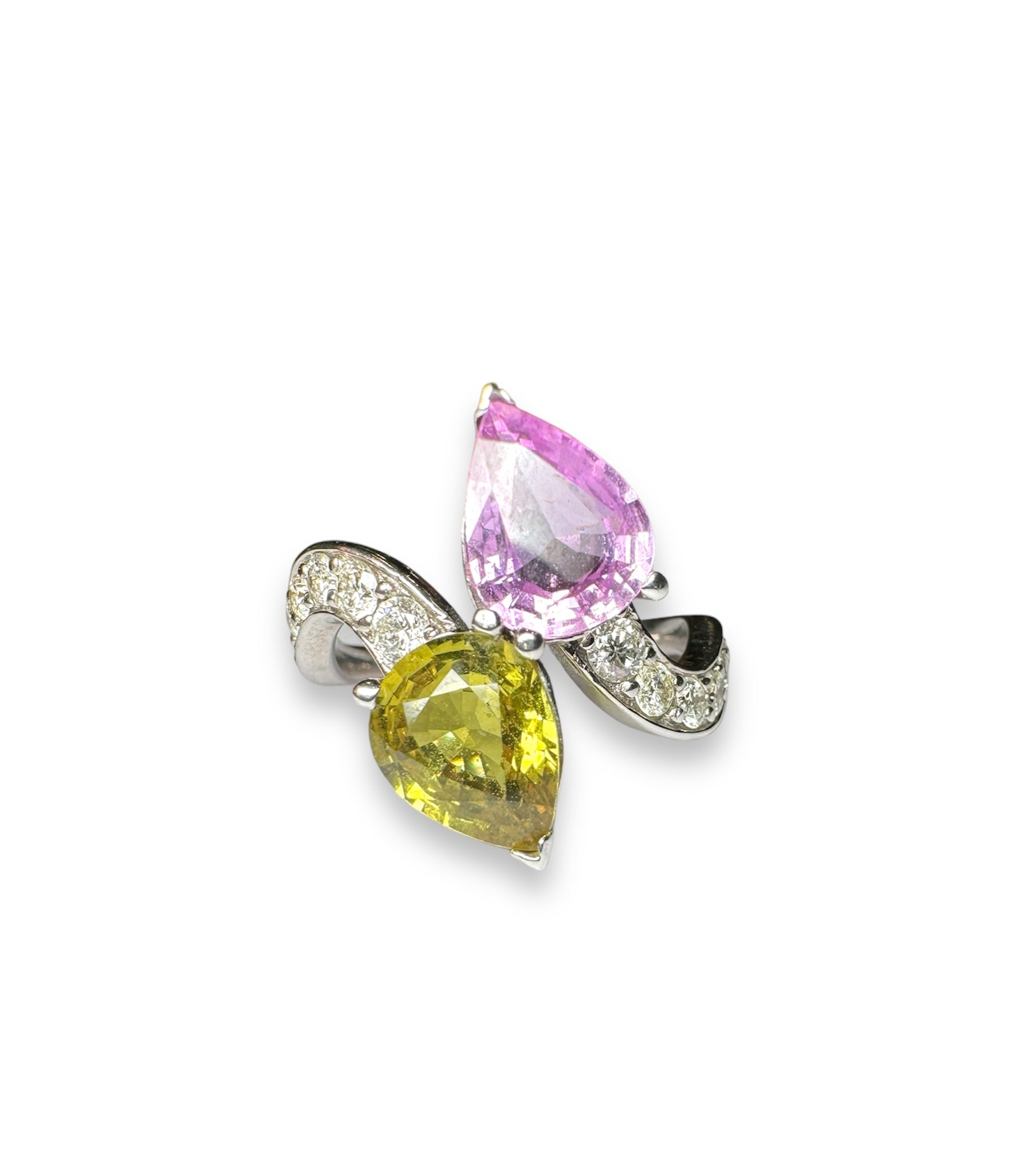 Purplish Pink Sapphire and Yellow Stone Ring