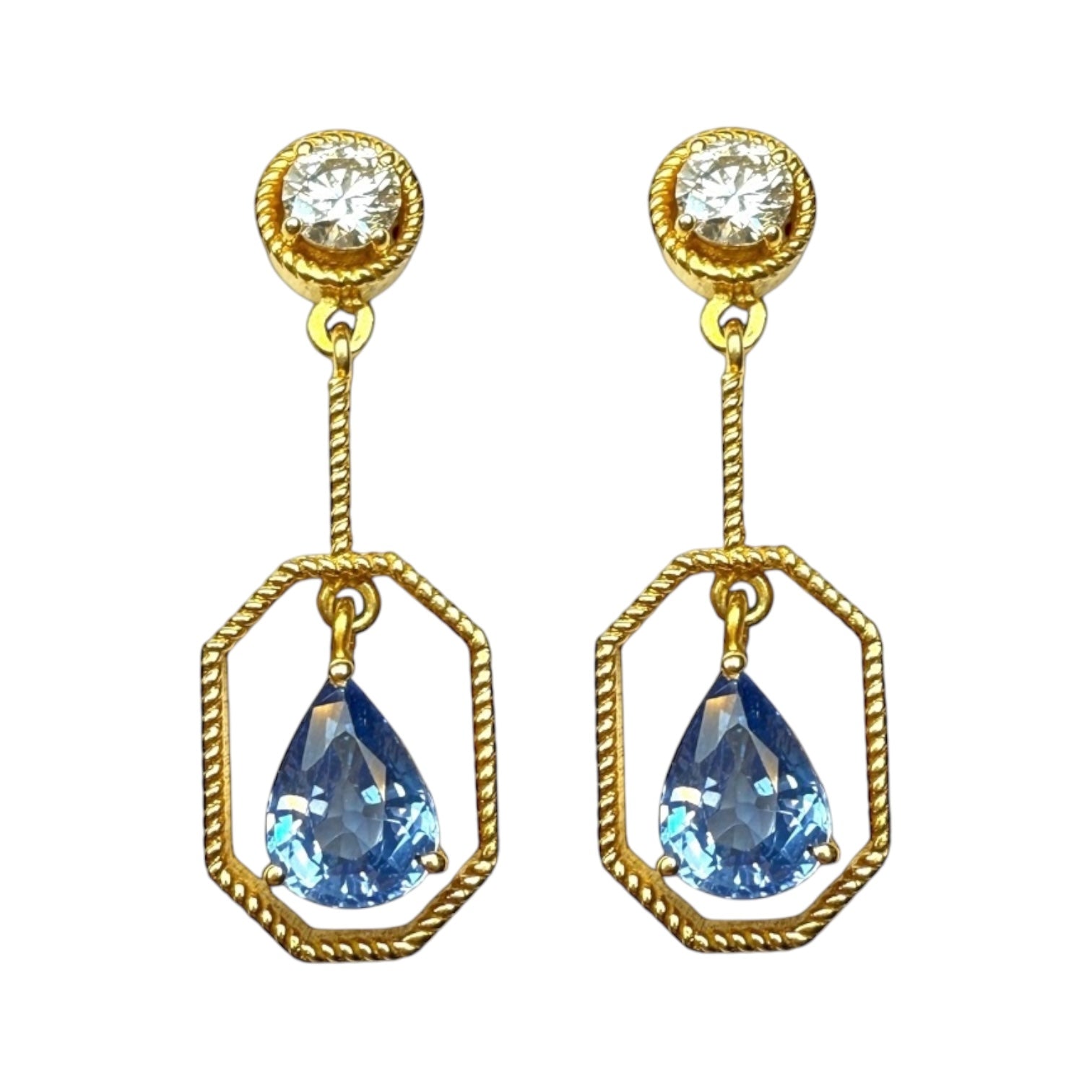 Sapphire and diamond drip earrings in 14k gold