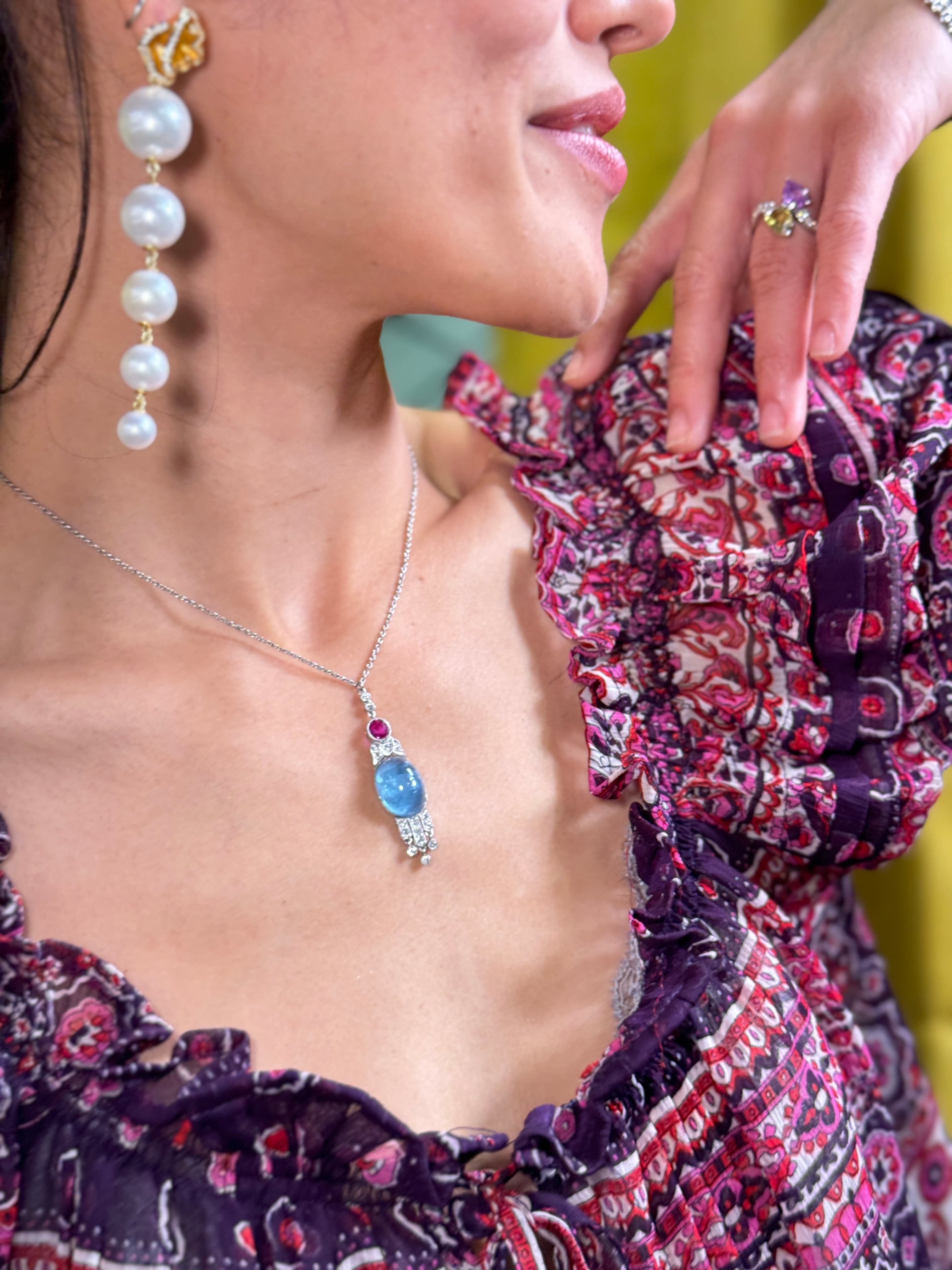 Platinum Necklace with Ruby and Diamonds for women