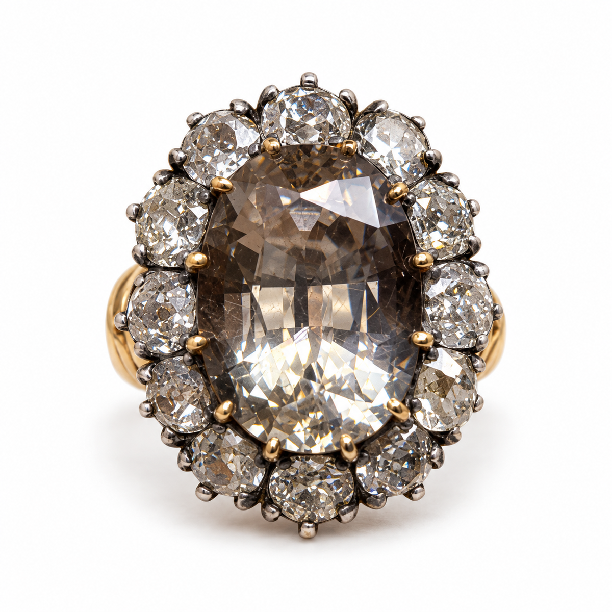 18ct Gold 8.30ct Topaz & 3.29ct Diamond Cluster Ring