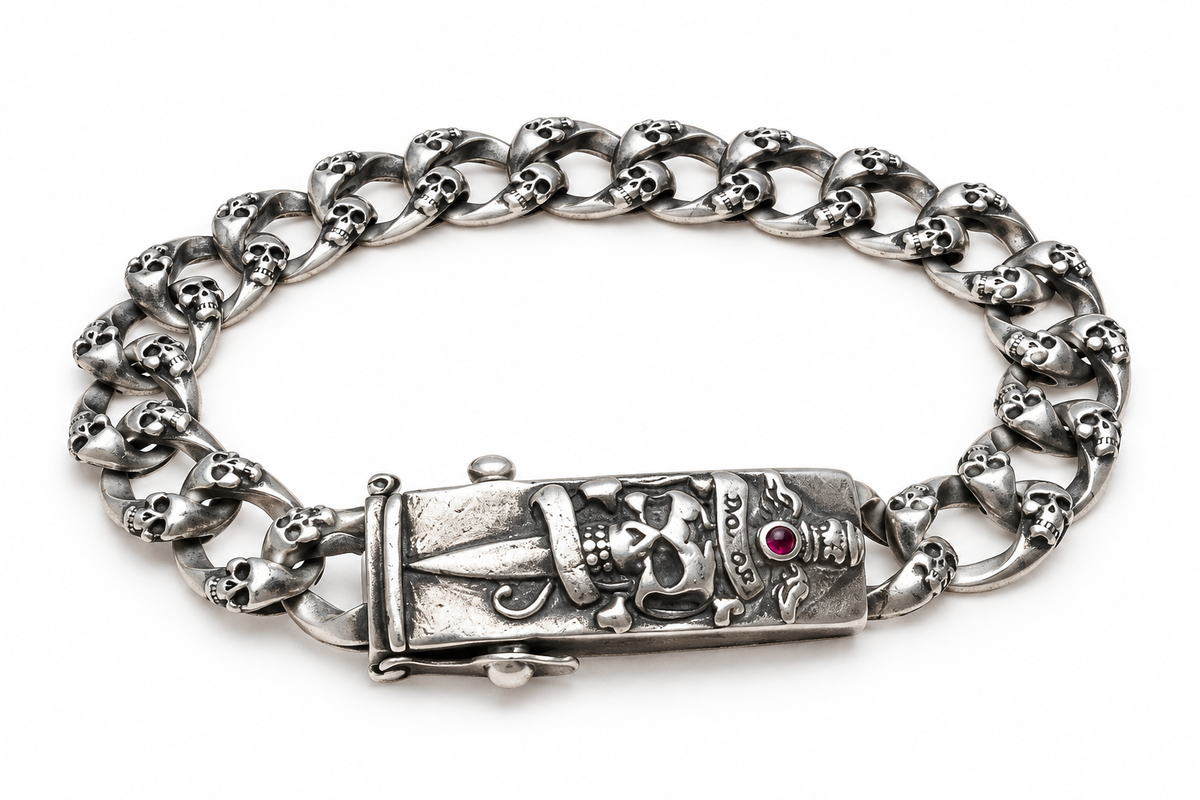 Sterling Silver Skull Link Bracelet