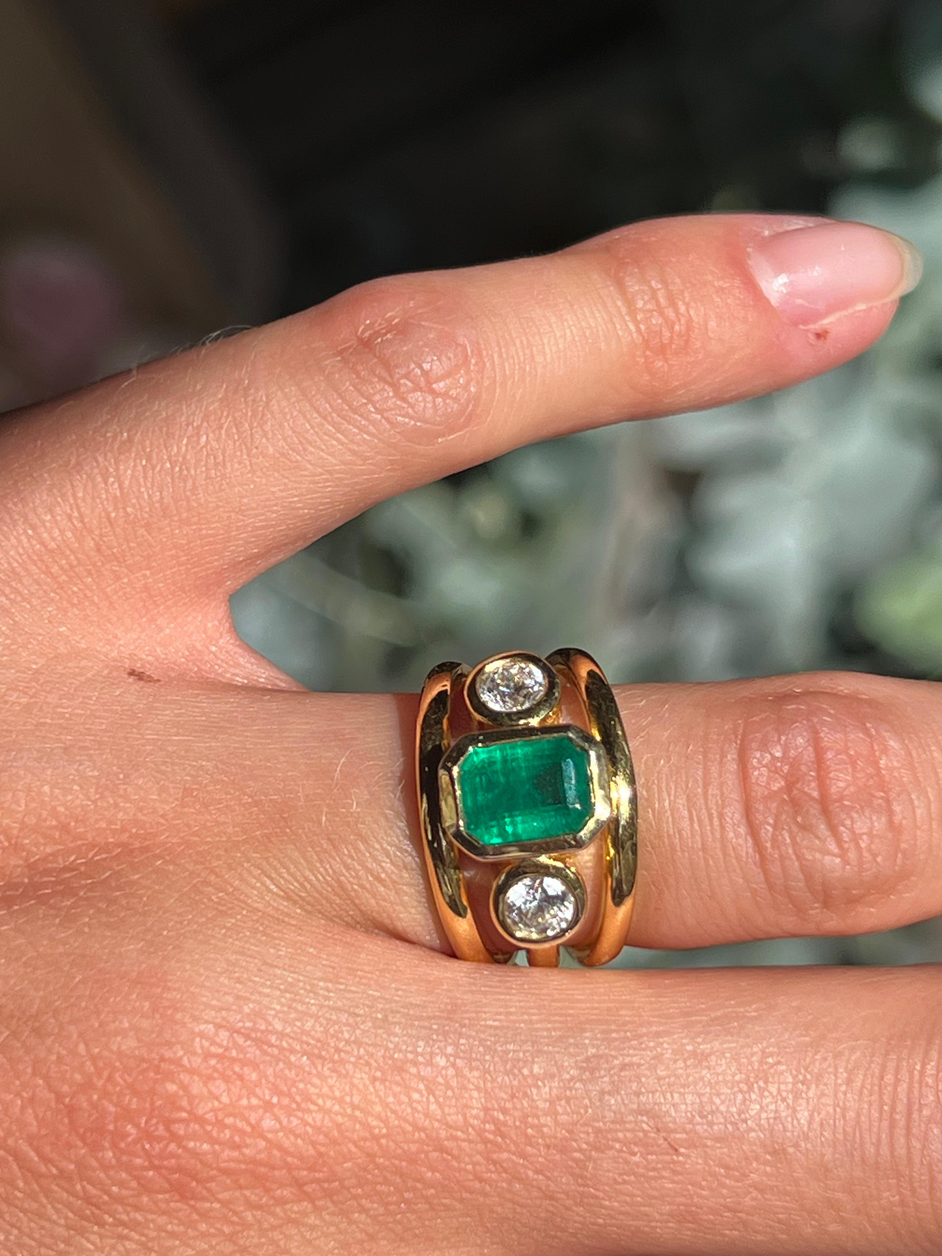 14kt Yellow Gold Ring with Natural Emerald and Diamonds – 1.39ct Center Stone