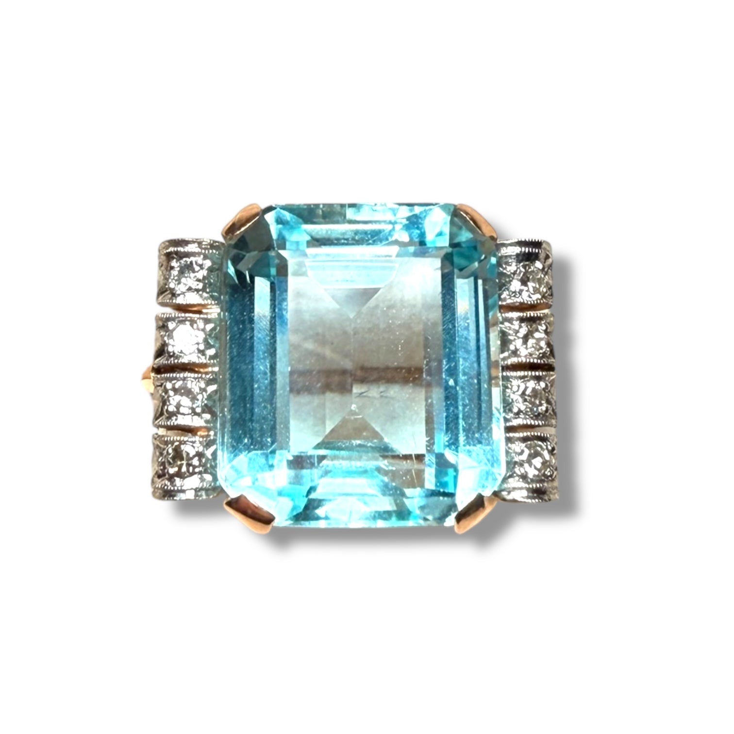 Vintage 18K Gold Aquamarine and Diamond Ring – 15.46ct Emerald Cut