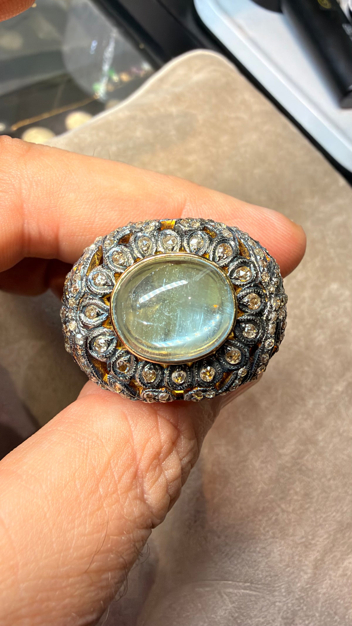 Aquamarine & Diamond Ring in Silver & Gold