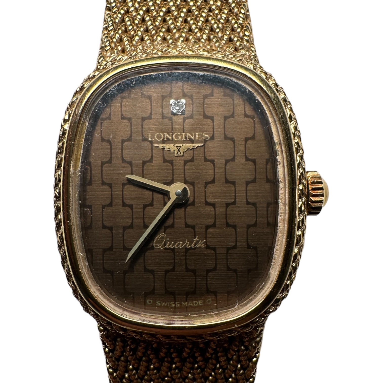 Vintage Longines 18k Yellow Gold Quartz Watch with Woven Bracelet