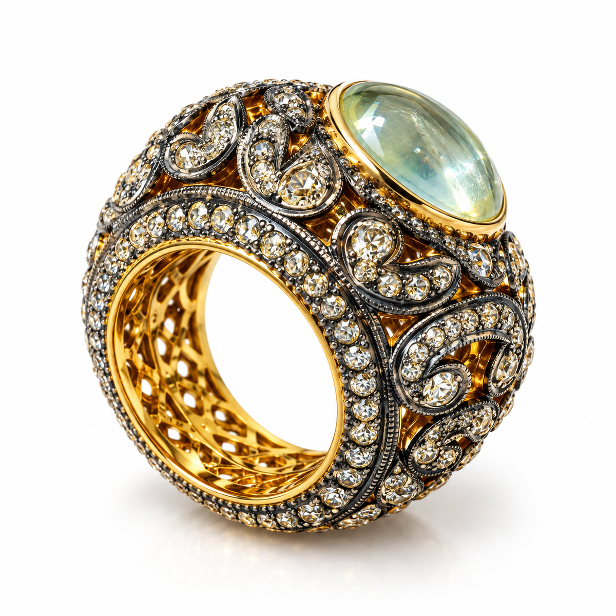 Aquamarine & Diamond Ring in Silver & Gold