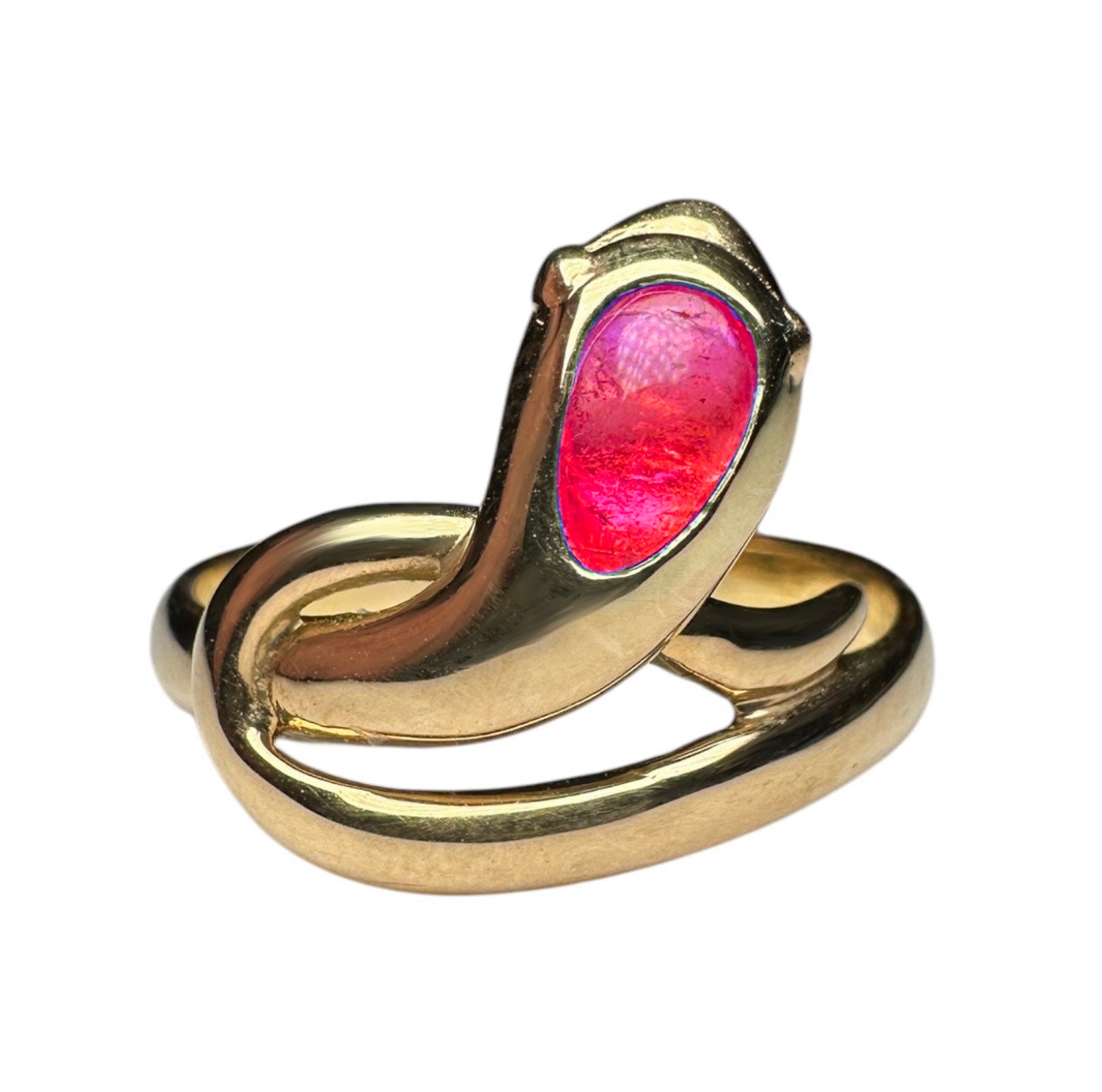 18k Yellow Gold Snake Ring with Emerald, Ruby, or Sapphire – Unique Handcrafted Design