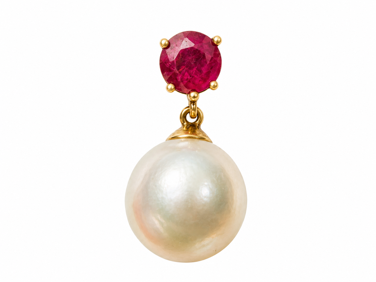 9k gold pearl and ruby pendant