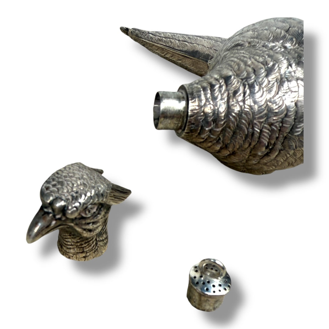 Antique English Sterling Silver Pheasant Perfume Bottle