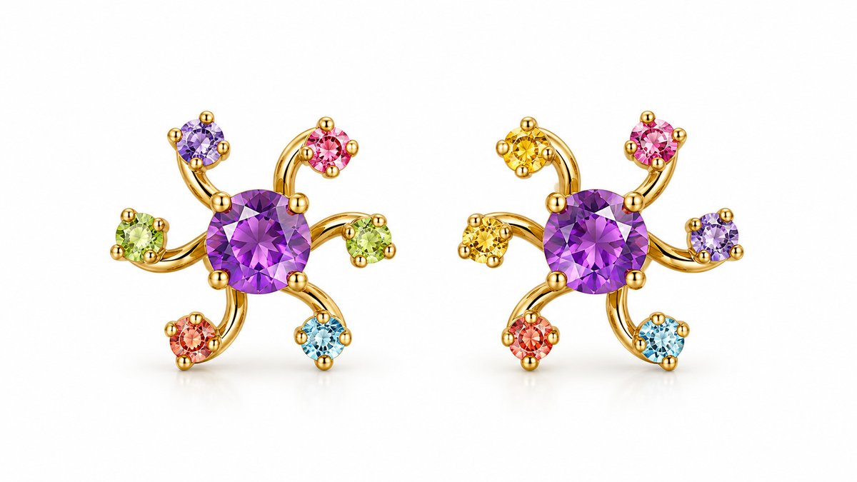 9k gold Multi gem earring