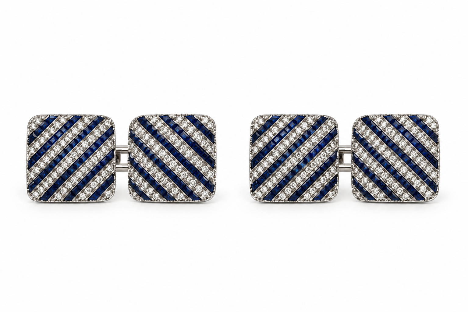 Vintage Sapphire & Diamond Double Cufflinks in 18K Gold – 14.6g