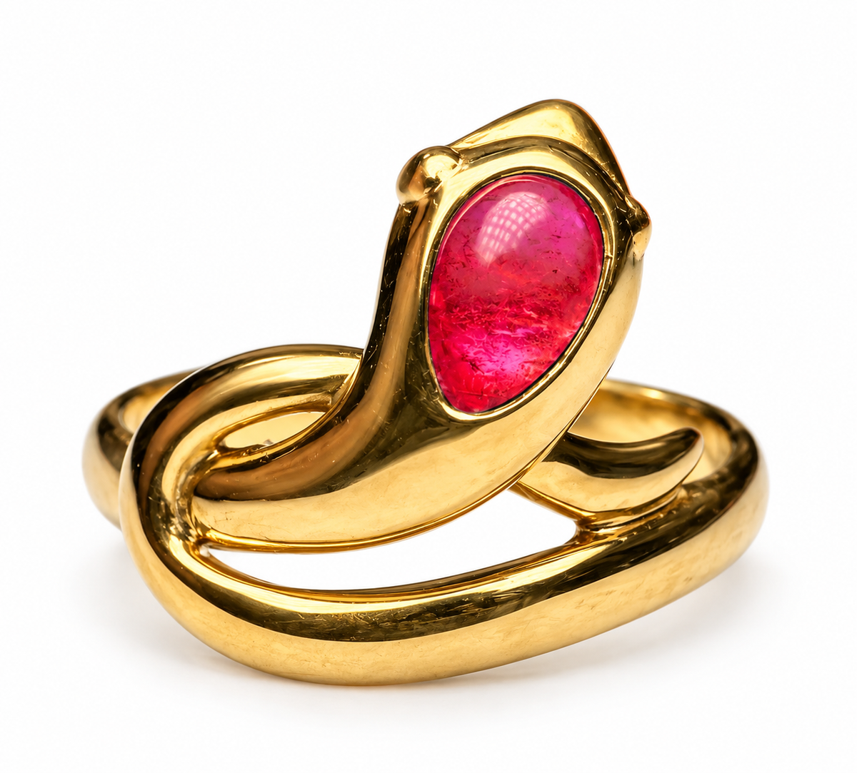 18k Yellow Gold Snake Ring with Emerald, Ruby, or Sapphire – Unique Handcrafted Design