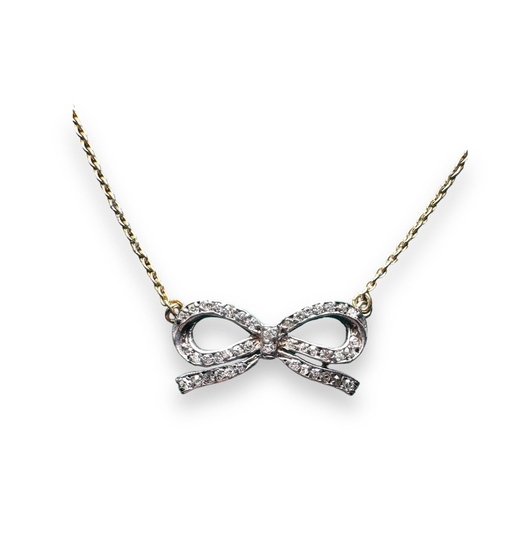 Elegant 9-Carat Gold Diamond Bow Pendant Necklace for women