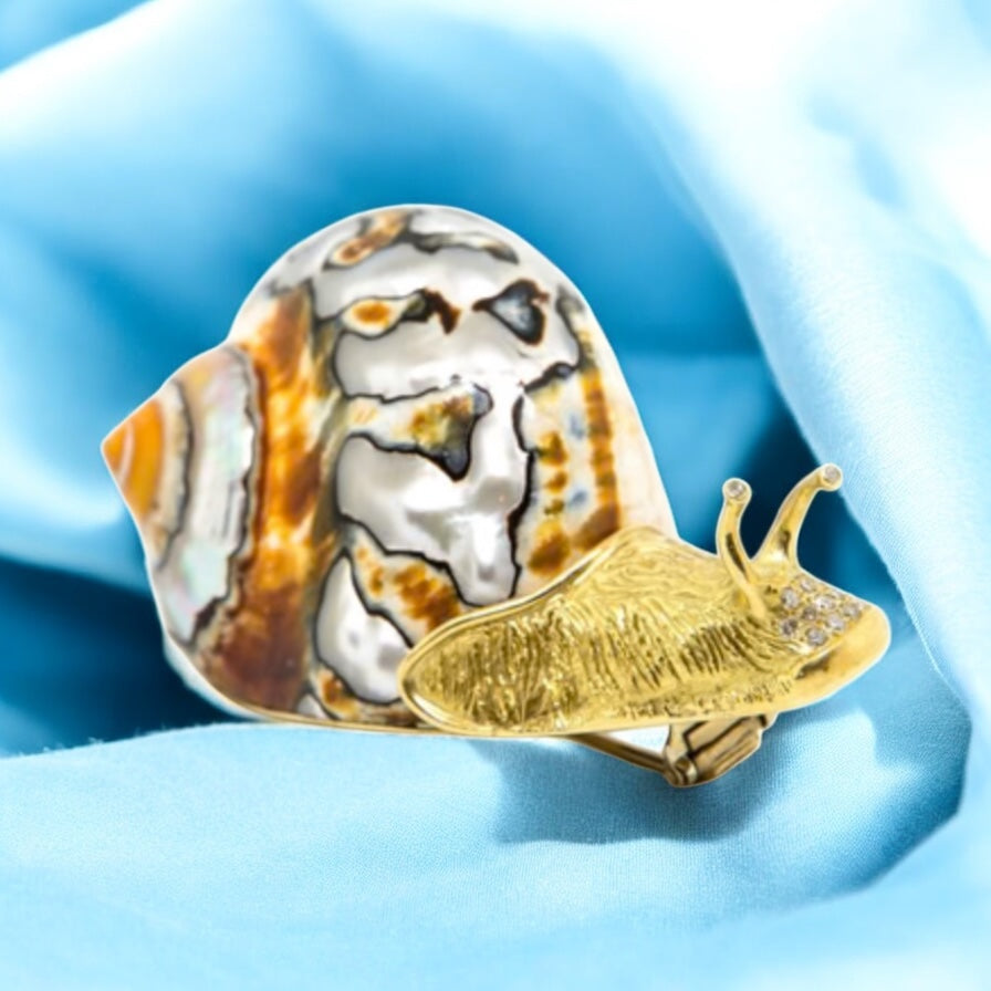 Natural Shell Gold & Diamond Brooch