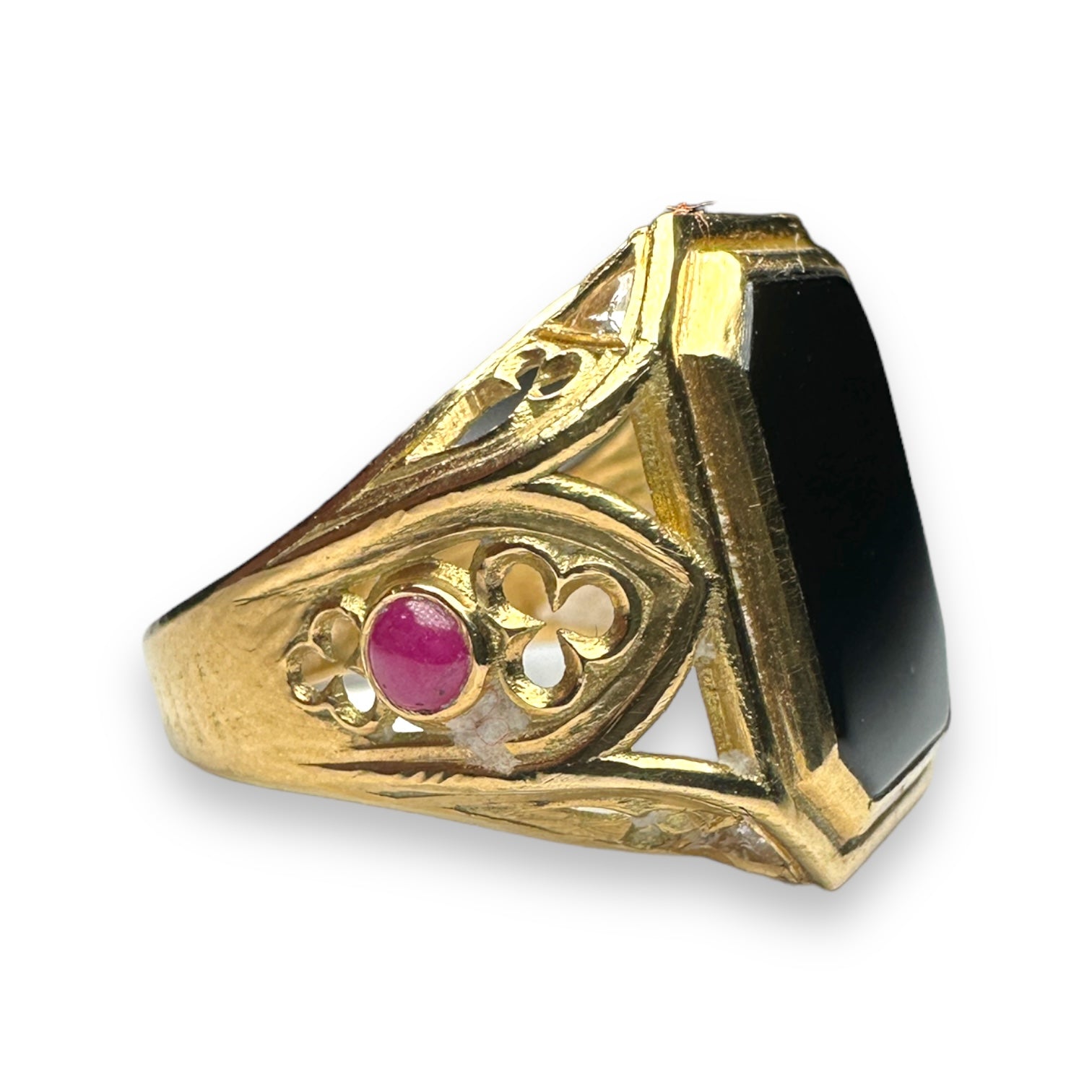 Onyx ruby and diamond gold ring