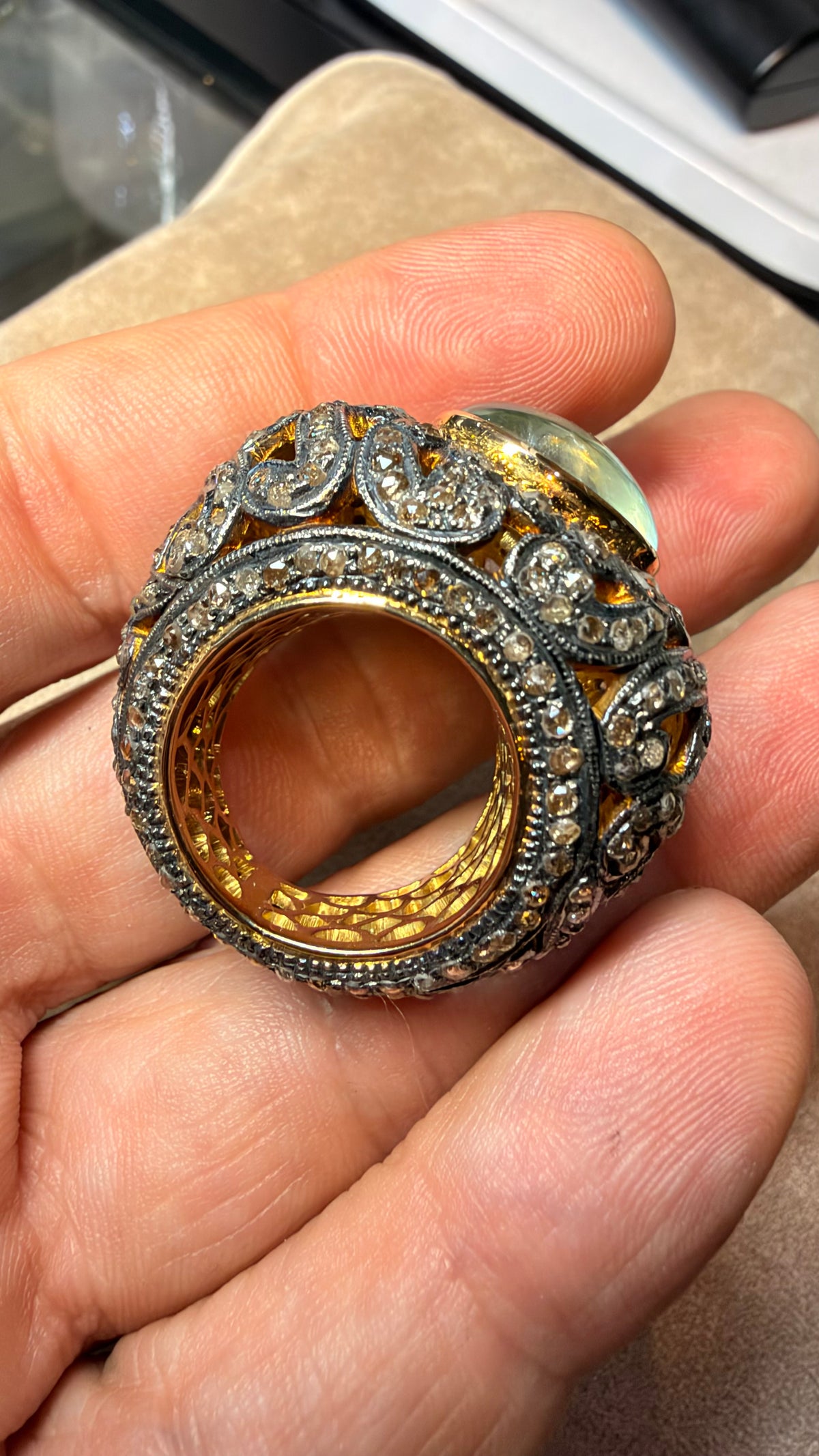 Aquamarine & Diamond Ring in Silver & Gold