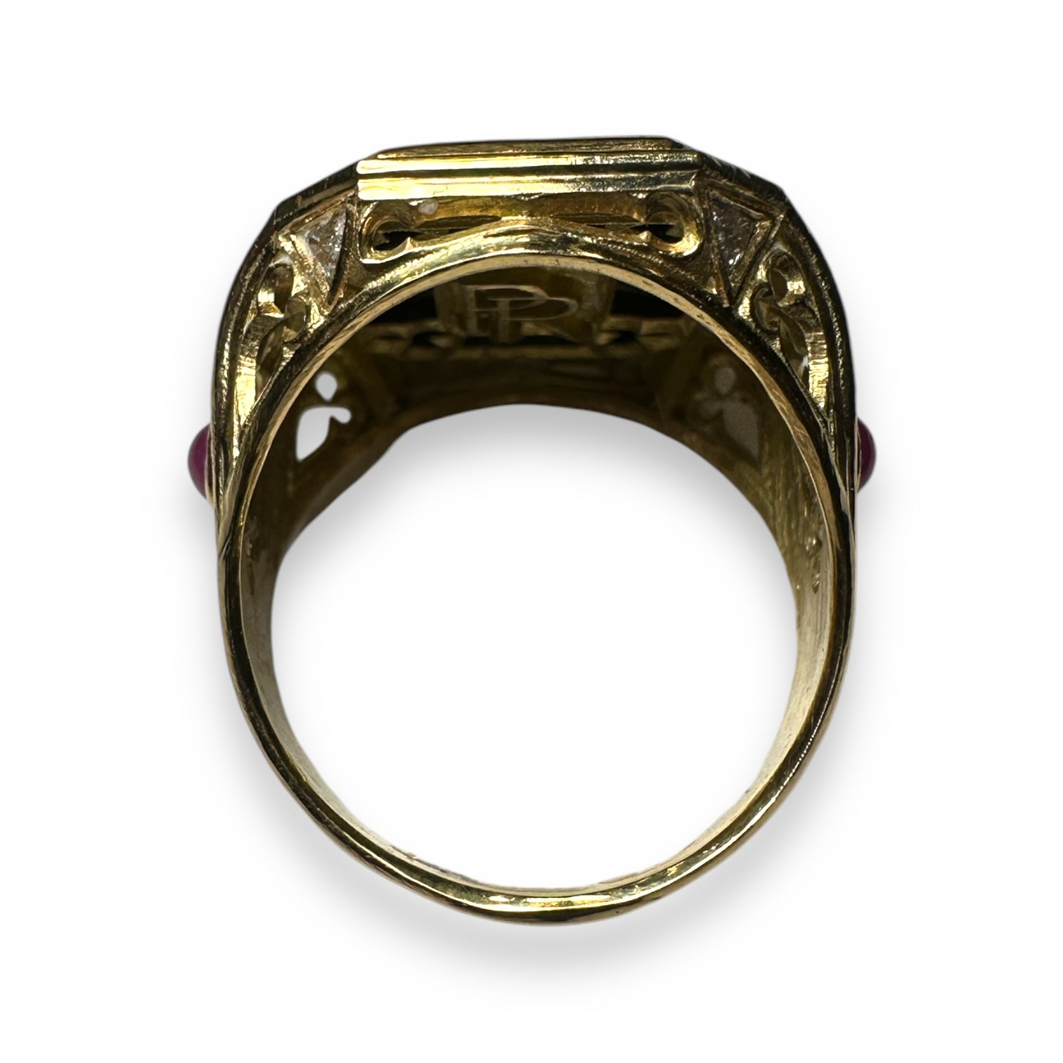 Onyx ruby and diamond gold ring