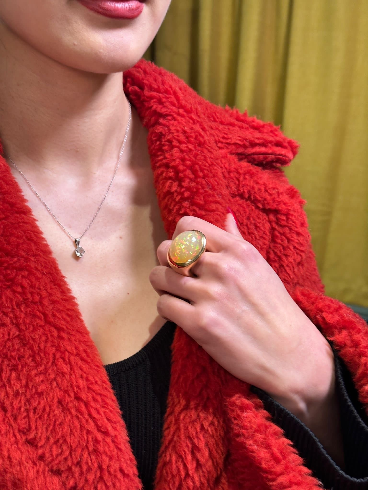 Opal and diamond gold ring