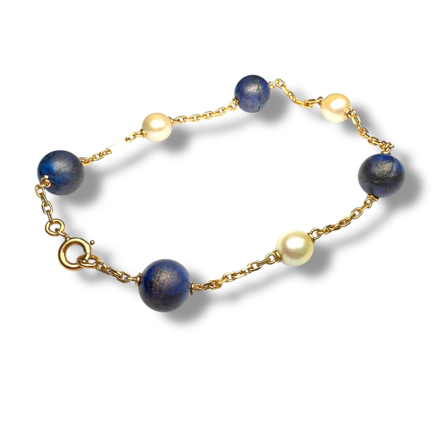 Lapis and pearl gold bracelet