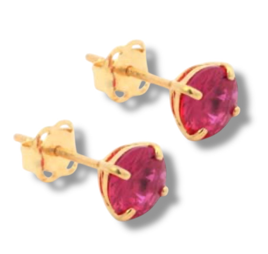 9ct Yellow Gold Earrings 5mm Round Created Ruby