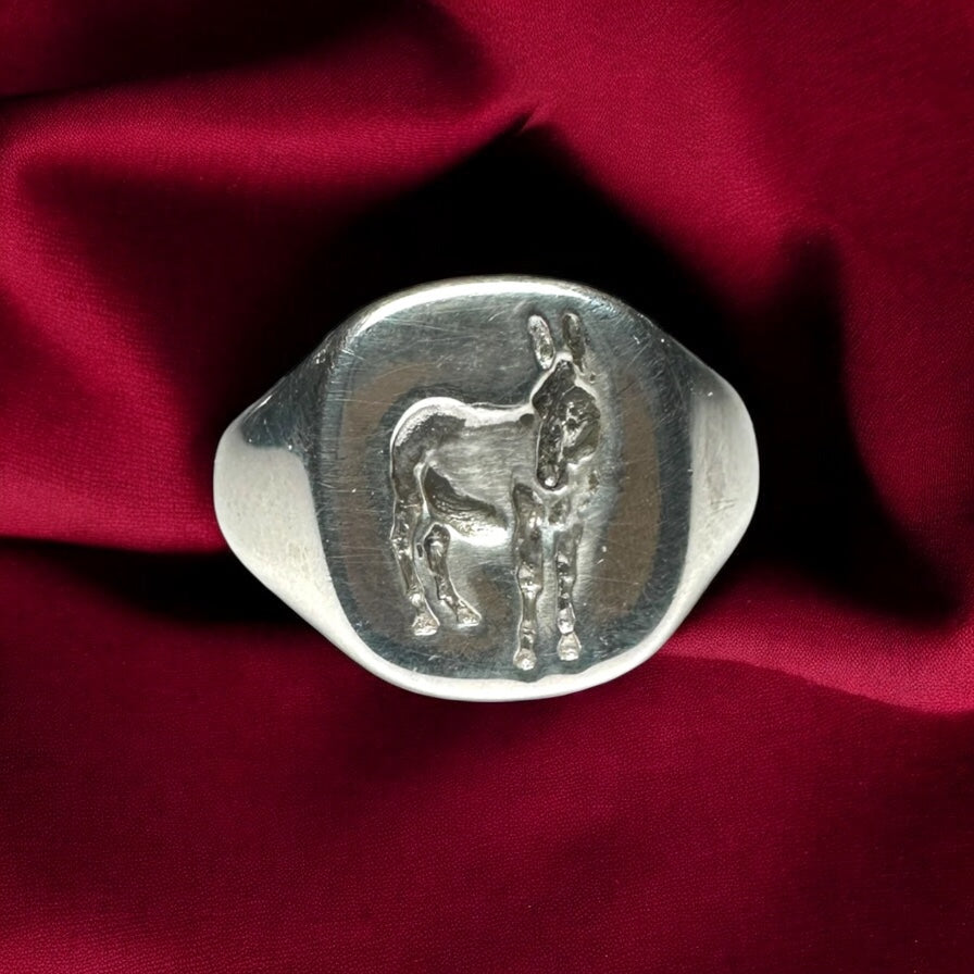 Donkey silver signet ring