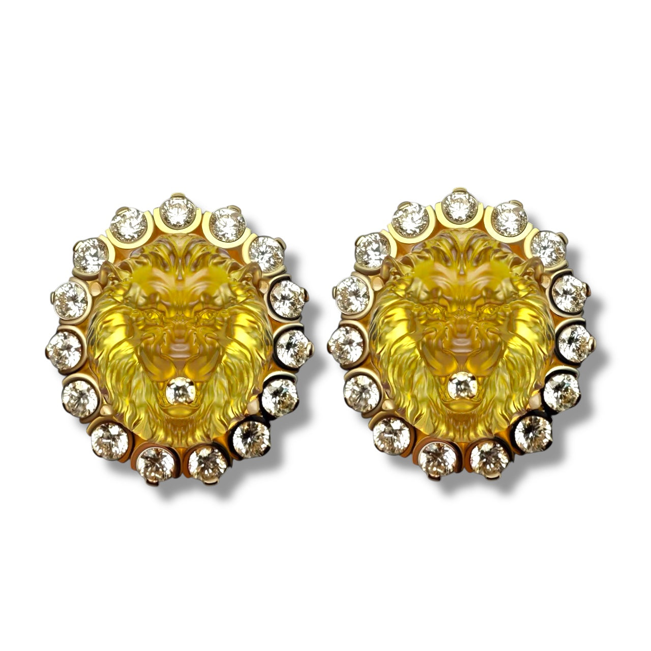 Lion Head 18K Gold Diamonds carrings