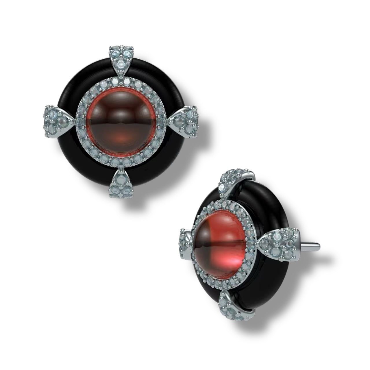 Cabochon-cut Platinum StudEarrings