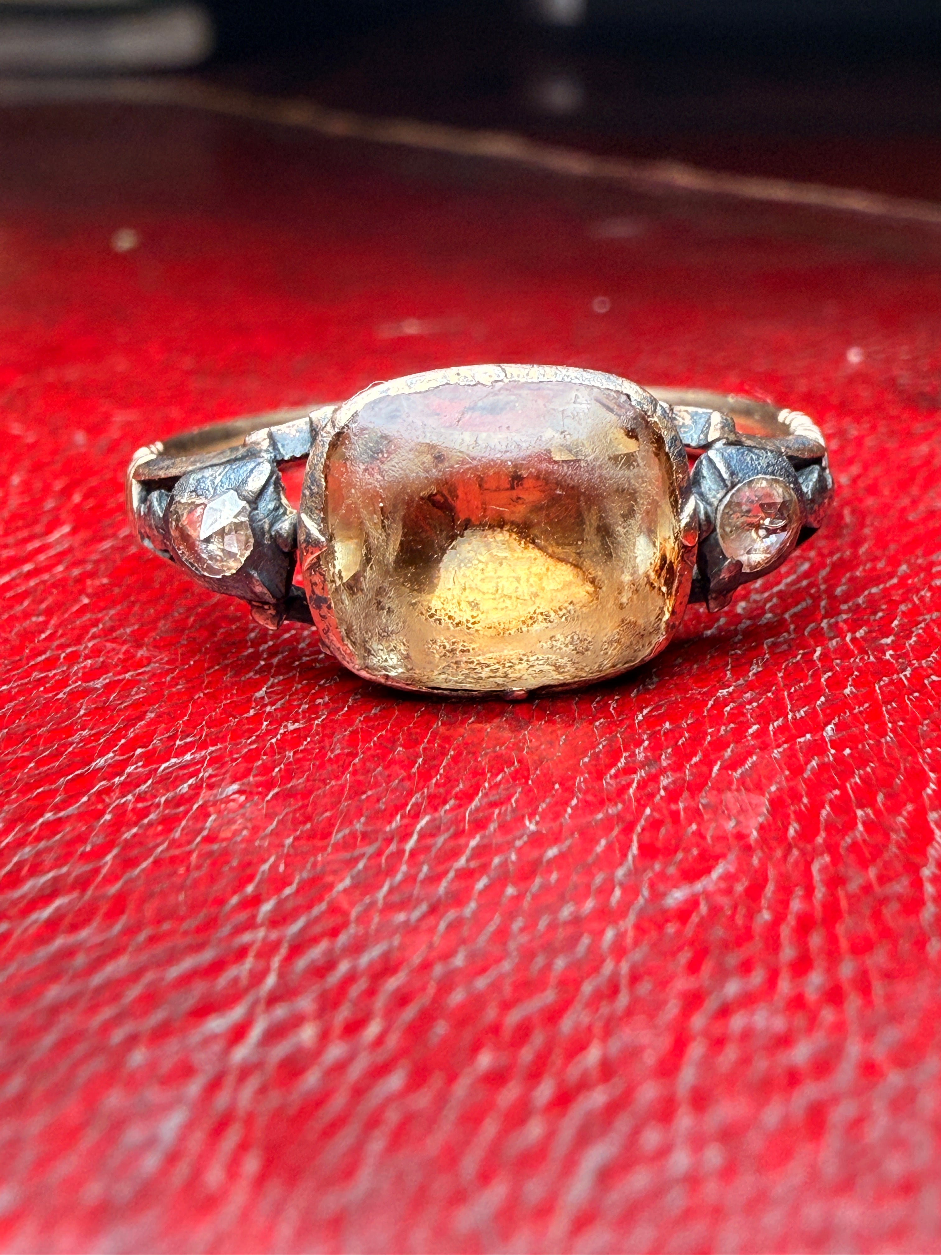 Georgian Rock Crystal and Diamond Ring in 15ct Gold – Size O½ UK (2.2 g)