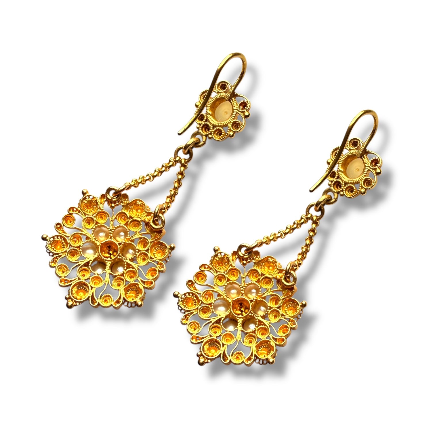 Antique 15-Carat Gold Drop Earrings with Pearls & Garnet