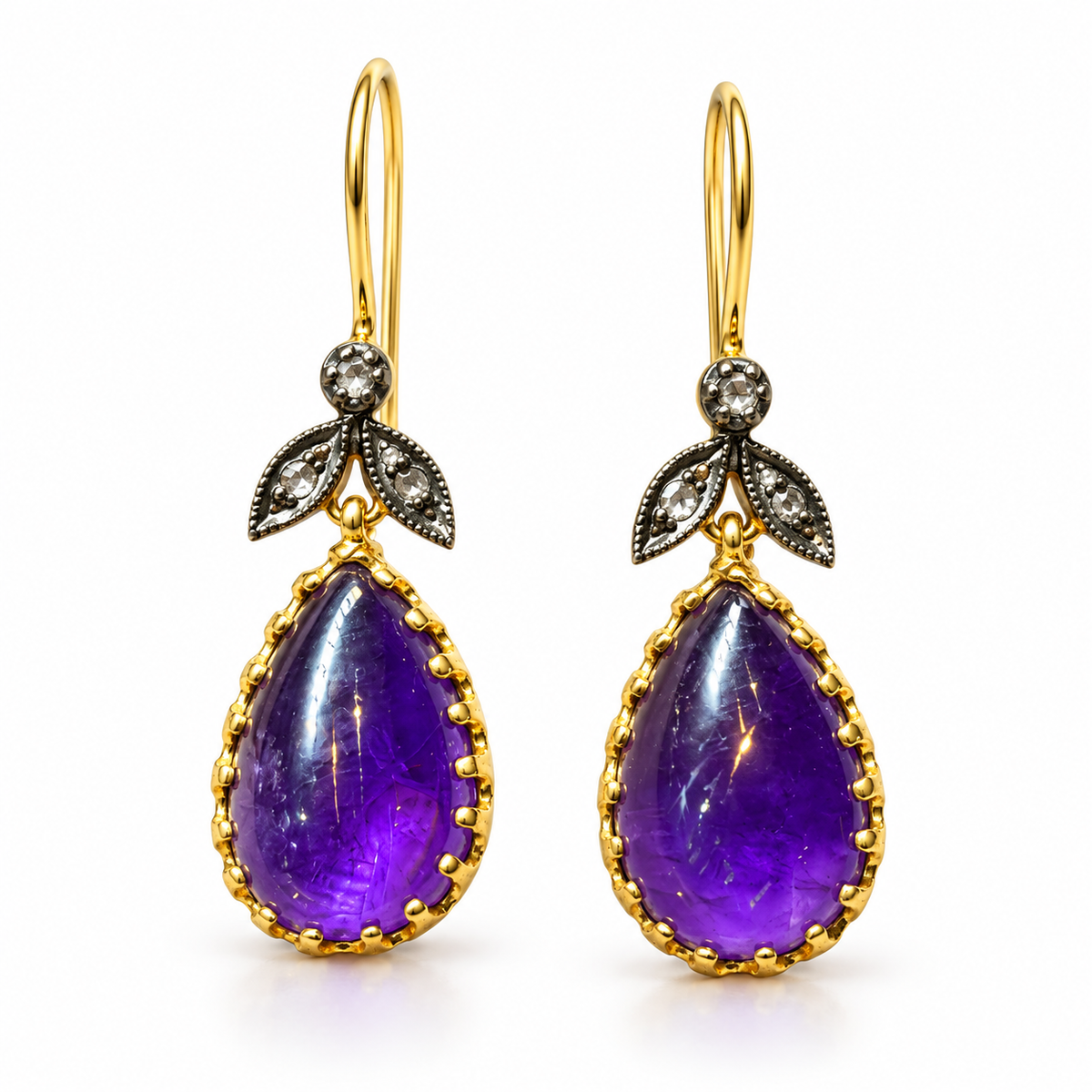 Amethyst and Diamond Drop Earrings in 9ct Gold