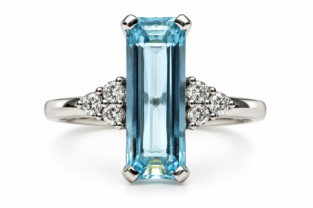 Aquamarine and diamond ring