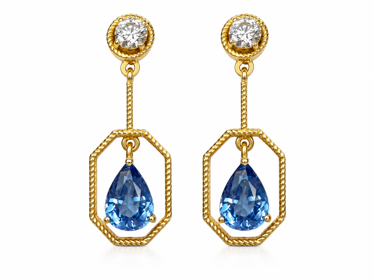 Sapphire and diamond drip earrings in 14k gold