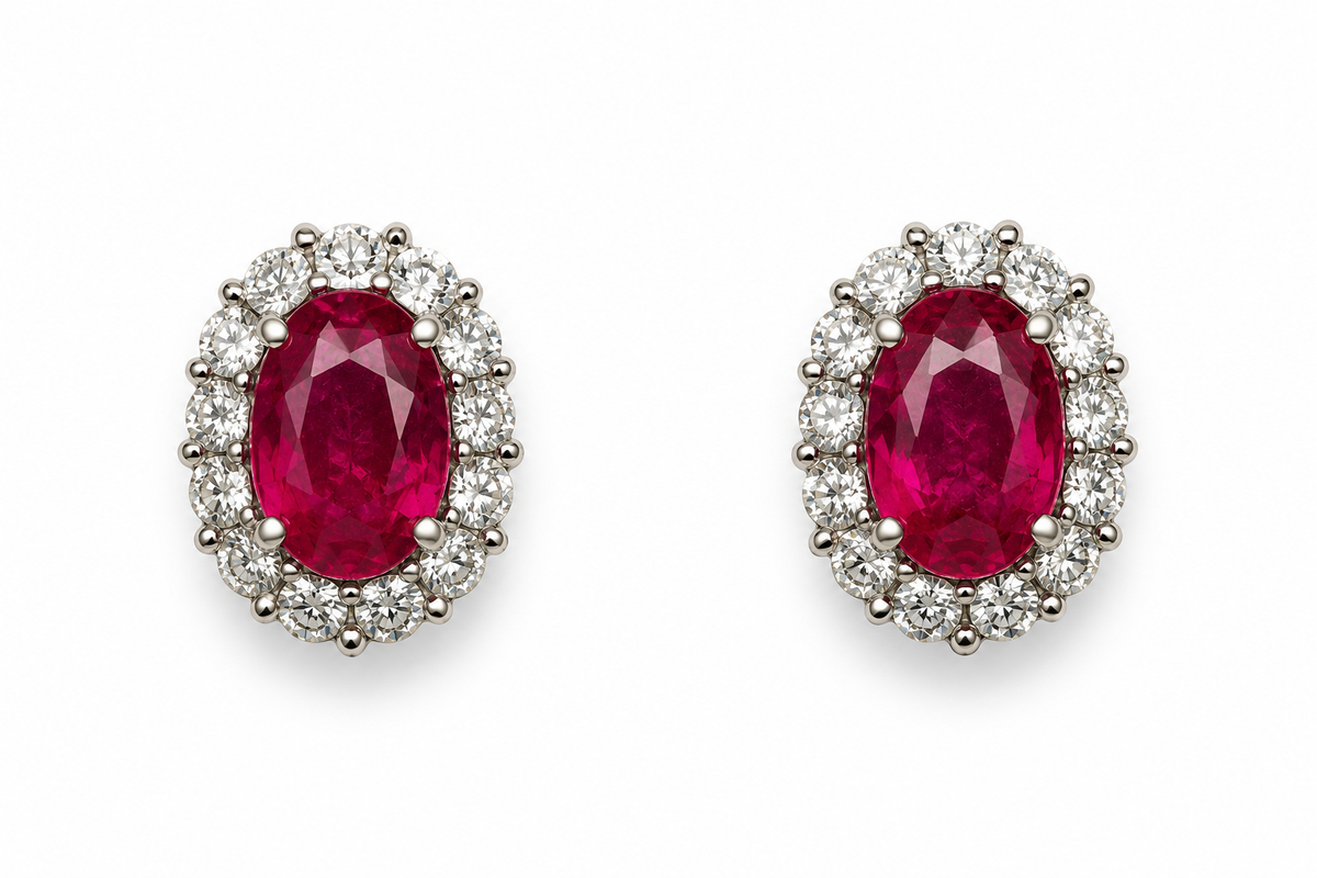 9k gold Ruby and diamond earring