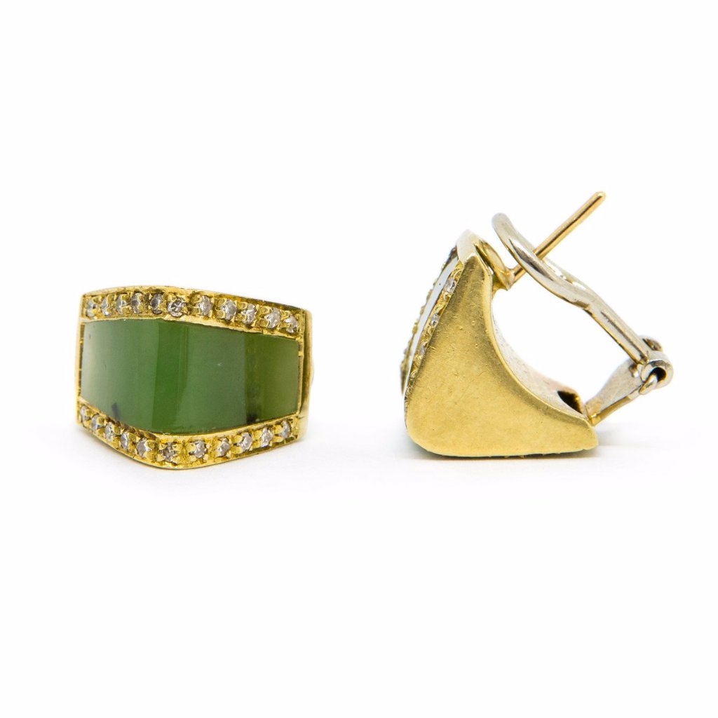 Nephrite Jade & Diamond Earrings