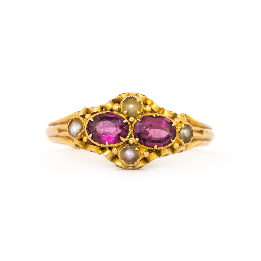 Solid Gold Tourmaline and Pearl Ring
