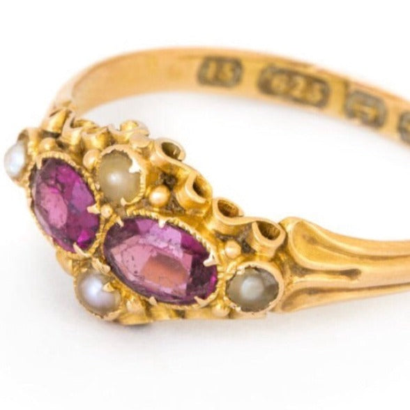 Solid Gold tourmaline and pearl ring