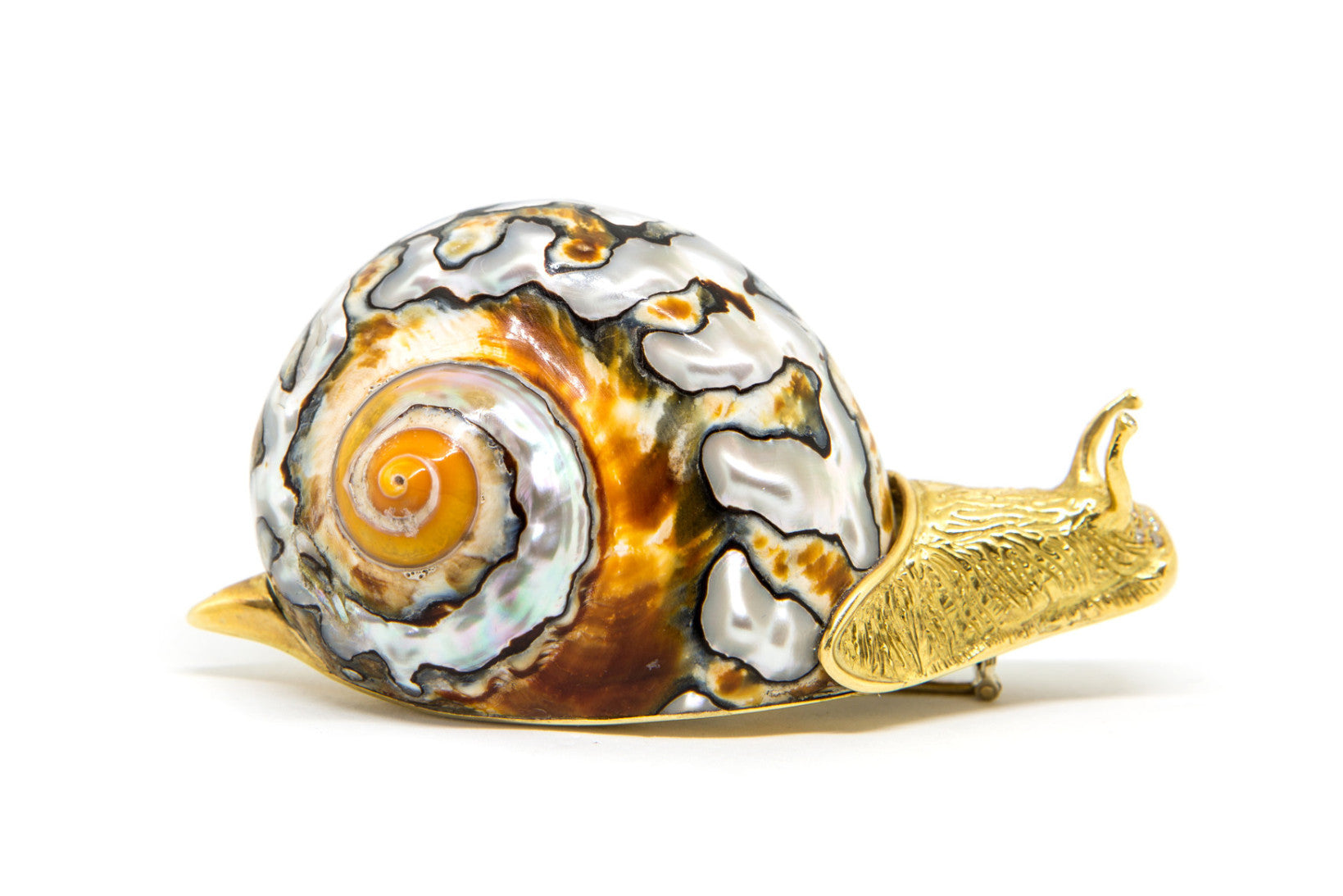 Natural Shell Gold & Diamond Brooch